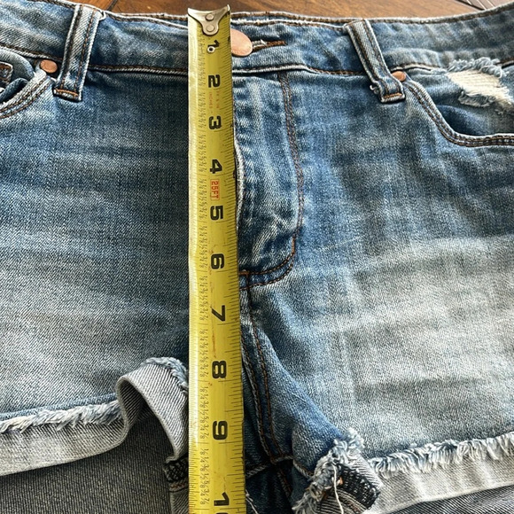See Thru Soul 2 blue denim jean high rise boyfriend shorts sz 26 distressed raw - Picture 7 of 16